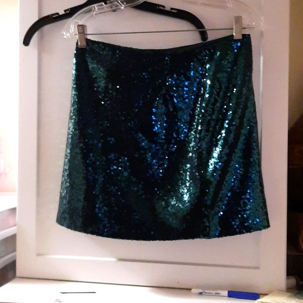NWT sexy Gorgous green sequin mini skirt elastic waist size small, Party Skirt